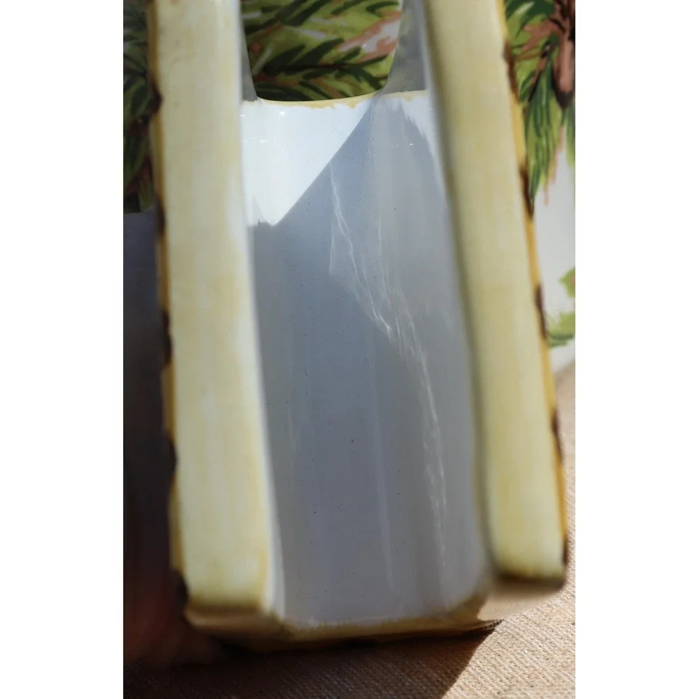 Vintage Bamboo Themed Tableware Metal Serving Tray and Ceramic Napkin Holder